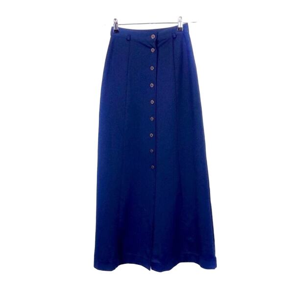 Vintage Dresses & Skirts - Secretary Chic Maxi Skirt Size XXS to XS Blue Button Detail 70s Retro USA Made